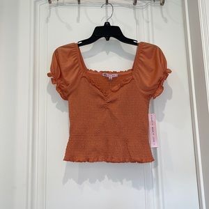 Peach/Pink Smocked Puff Sleeve Top